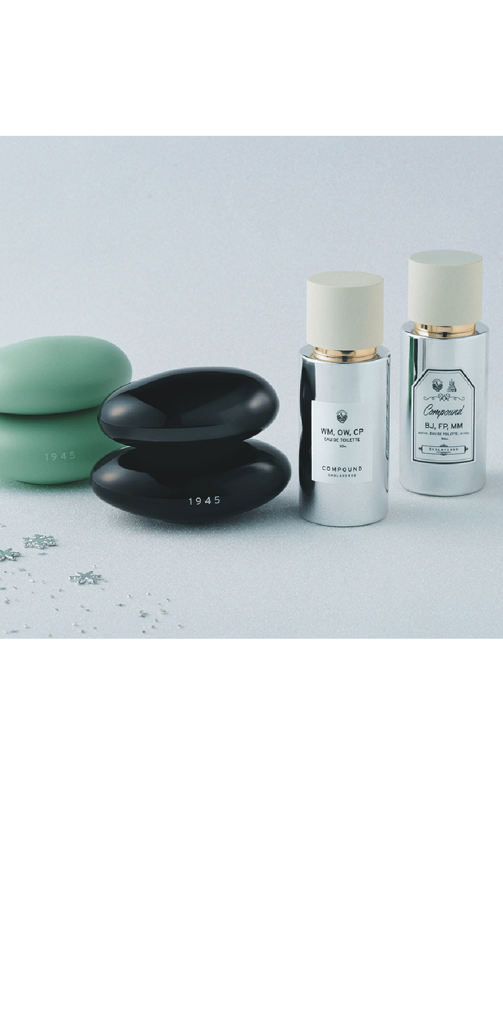 ショーレイヤード / 5F ①1945 オードトワレ 各16,940円②Compound オードトワレ 各14,520円 ①天然香料をふんだんに使ったオードトワレ。肌馴染みが良く、柔らかな香りだちの商品。石をイメージしたフォルムも新しく、鼻でも目でも楽しめるSHOLAYEREDの絶対的商品です②香りの重ね合わせを提案してきたSHOLAYEREDが、ブランド10年目の節目にハイブリッドレイヤリングをお届け。SHOLAYEREDの歴史をも感じられるオードトワレです。
