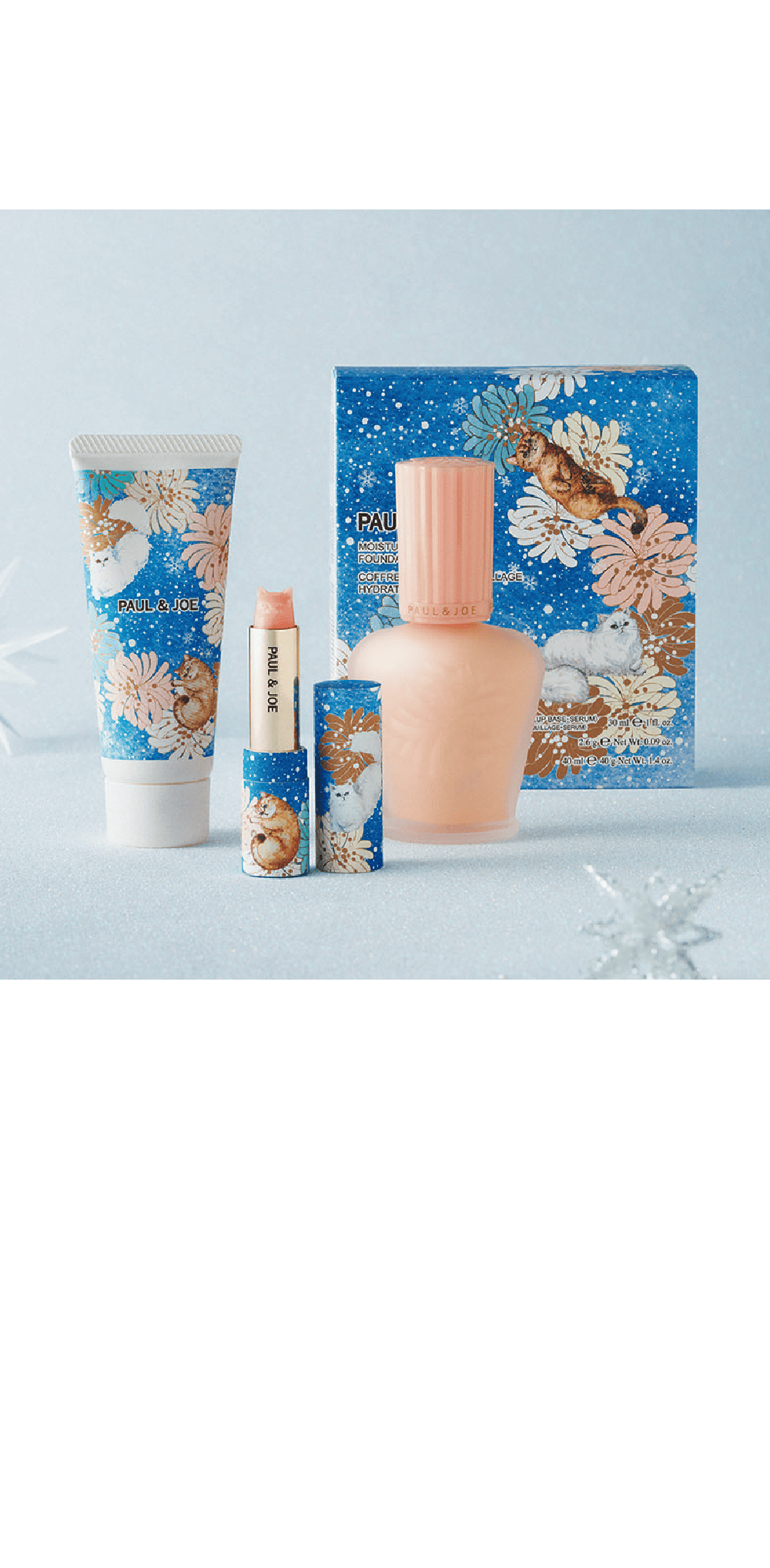 ポール＆ジョ― / 6F モイスチュアライジング ファンデーションプライマー キット  5,280円 定番品で大人気のファンデーション プライマーと猫のリップトリートメント、ハンドクリームが、クリスマスならではのスペシャルなデザインを纏った限定キットで登場！人気アイテムばかりの、見た目にも愛らしいキットは、初めてのお試しや大切な人へのギフトにもおすすめです♪