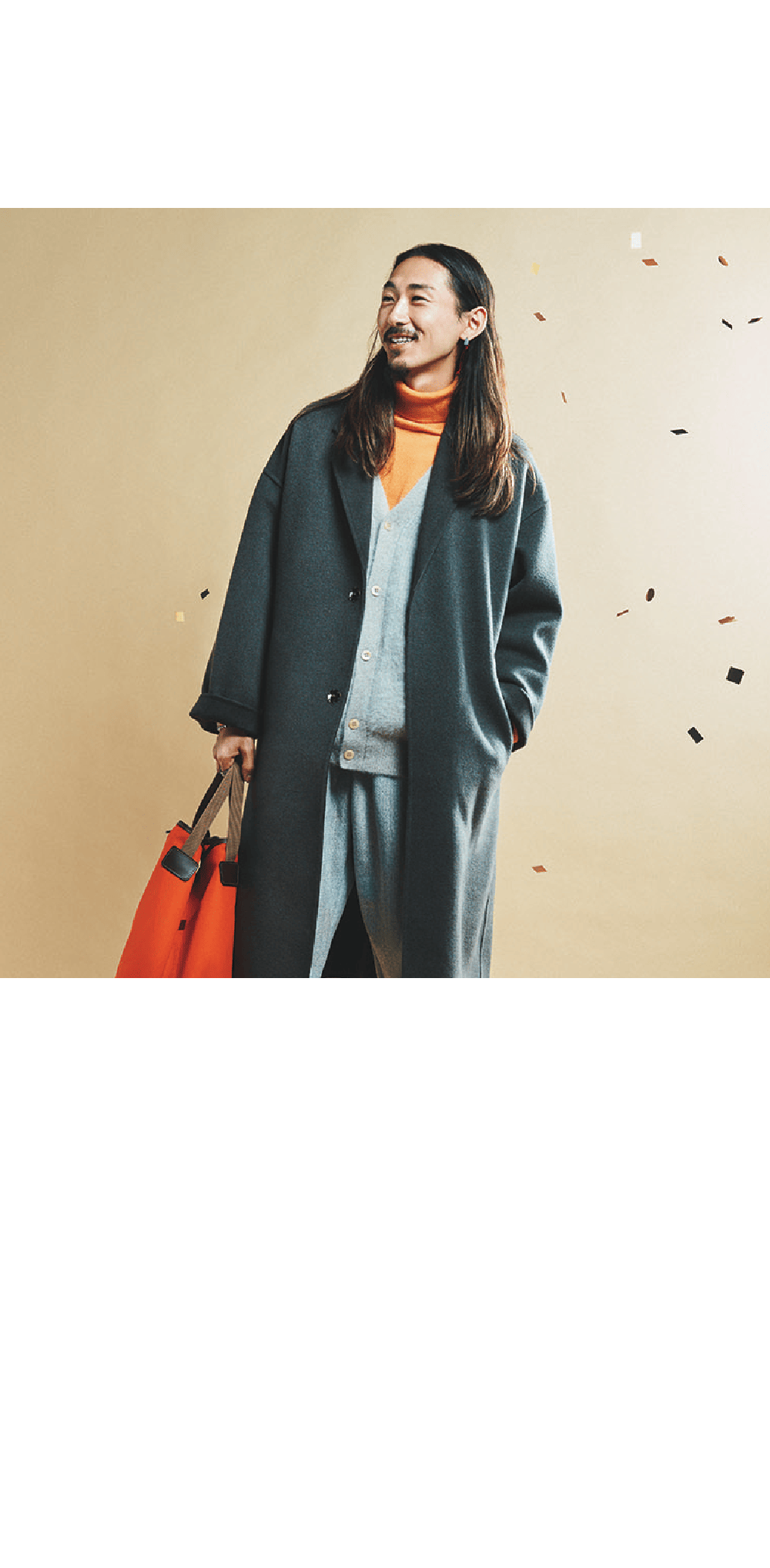 JOURNAL STANDARD（メンズ） / 8F ①sp130s wool-cashmere rever coat  69,300円②max heavy sweatpants  22,000円③wardrobe shaggy cardigan  26,400円 ①ウールとカシミヤを原料の段階で混紡して糸を作っているので柔らかく、着心地に優れています。②表と裏で異なる糸を使っているのでヘビィオンスながら落ち感があり綺麗に着用していただけます。③アンゴラの原毛を使っているので生地の厚みはありますが柔らかく着やすくなっています。