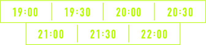 19:00 19:30 20:00 20:30 21:00 21:30 22:00